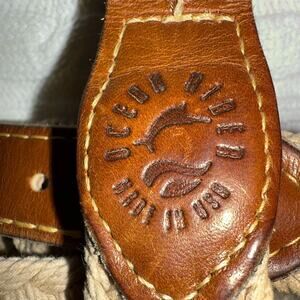 Ocean Rider Mens Leather Canvas Fishing Brass Buckle Belt Preppy Sporty Sz 40
